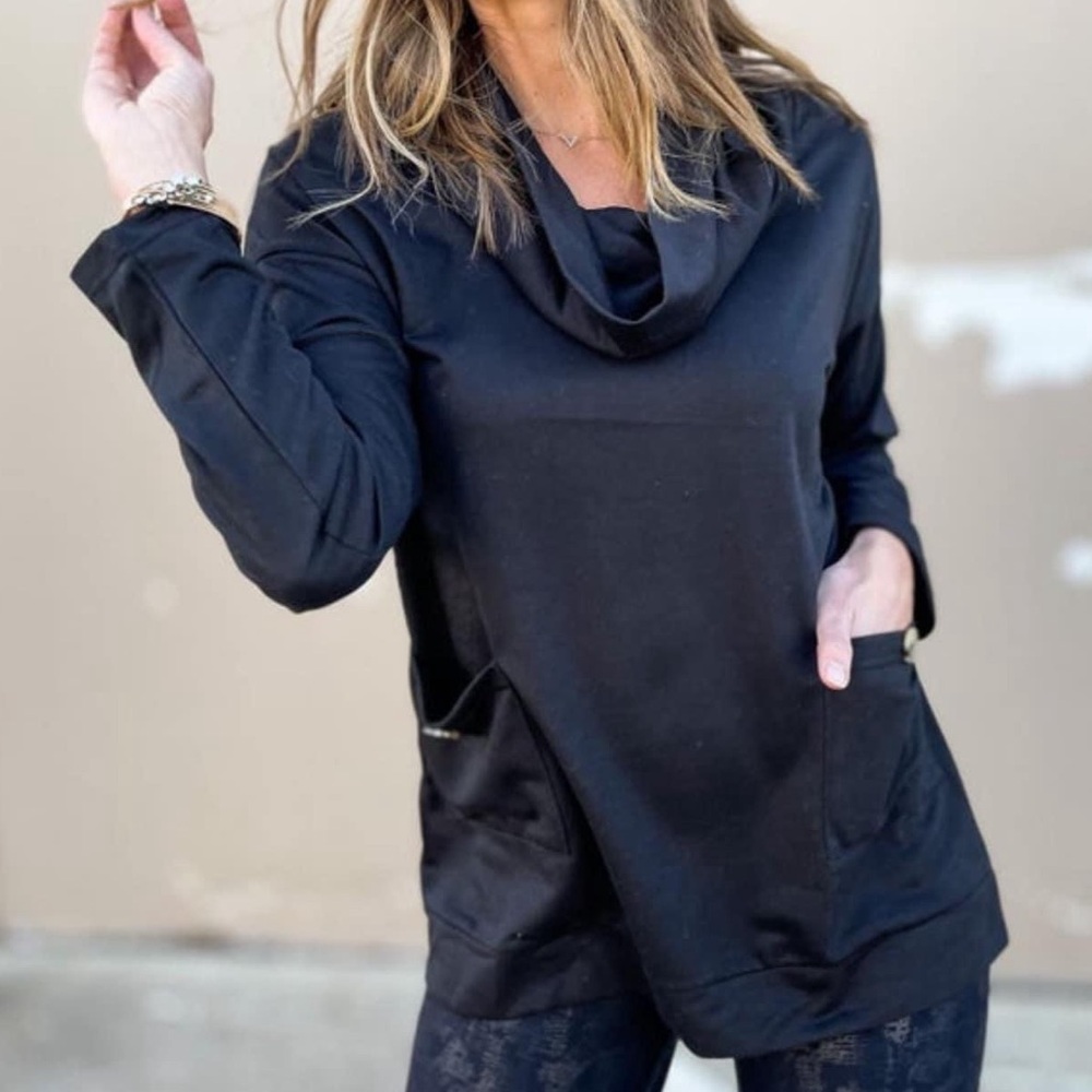 Black Cowl Neck Tunic Top with Pockets